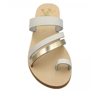 ΓΥΝΑΙΚΕΙΟ ΔΕΡΜΑΤΙΝΟ FLAT ΣΑΝΔΑΛΙ ΛΕΥΚΟ ΧΡΥΣΟ ΛΥΣΙΣΤΡΑΤΗ