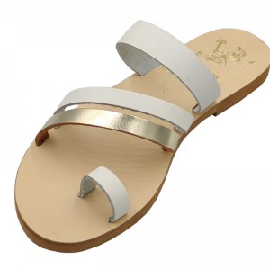 ΓΥΝΑΙΚΕΙΟ ΔΕΡΜΑΤΙΝΟ FLAT ΣΑΝΔΑΛΙ ΛΕΥΚΟ ΧΡΥΣΟ ΛΥΣΙΣΤΡΑΤΗ