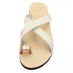 ΓΥΝΑΙΚΕΙΟ ΔΕΡΜΑΤΙΝΟ FLAT ΣΑΝΔΑΛΙ ΛΕΥΚΟ ΜΑΧΗ