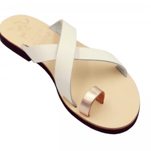 ΓΥΝΑΙΚΕΙΟ ΔΕΡΜΑΤΙΝΟ FLAT ΣΑΝΔΑΛΙ ΛΕΥΚΟ ΜΑΧΗ