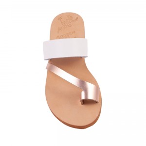 ΓΥΝΑΙΚΕΙΟ ΔΕΡΜΑΤΙΝΟ FLAT ΣΑΝΔΑΛΙ ΛΕΥΚΟ ΜΠΡΟΝΖΕ ΚΑΣΣΑΝΔΡΑ