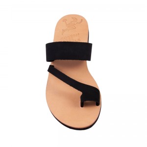 ΓΥΝΑΙΚΕΙΟ ΔΕΡΜΑΤΙΝΟ FLAT ΣΑΝΔΑΛΙ ΝΟΜΠΟΥΚ ΜΑΥΡΟ ΚΑΣΣΑΝΔΡΑ