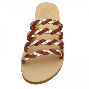 ΓΥΝΑΙΚΕΙΟ ΔΕΡΜΑΤΙΝΟ FLAT ΣΑΝΔΑΛΙ ΧΡΥΣΟ ΒΑΘΥ ΚΟΚΚΙΝΟ ΙΦΙΓΕΝΕΙΑ