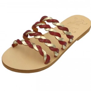 ΓΥΝΑΙΚΕΙΟ ΔΕΡΜΑΤΙΝΟ FLAT ΣΑΝΔΑΛΙ ΧΡΥΣΟ ΒΑΘΥ ΚΟΚΚΙΝΟ ΙΦΙΓΕΝΕΙΑ