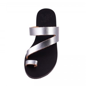 ΓΥΝΑΙΚΕΙΟ ΔΕΡΜΑΤΙΝΟ FLAT ΣΑΝΔΑΛΙ ΑΝΘΡΑΚΙ ΜΕΤΑΛΛΙΚΟ ΚΑΛΥΨΩ