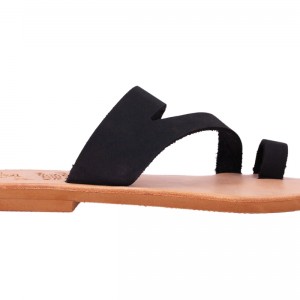 ΓΥΝΑΙΚΕΙΟ ΔΕΡΜΑΤΙΝΟ FLAT ΣΑΝΔΑΛΙ ΝΟΜΠΟΥΚ ΜΑΥΡΟ ΚΑΛΥΨΩ