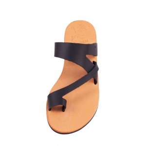 ΓΥΝΑΙΚΕΙΟ ΔΕΡΜΑΤΙΝΟ FLAT ΣΑΝΔΑΛΙ ΜΑΥΡΟ ΚΙΡΚΗ