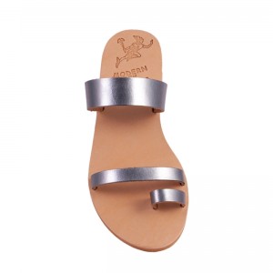 ΓΥΝΑΙΚΕΙΟ ΔΕΡΜΑΤΙΝΟ FLAT ΣΑΝΔΑΛΙ ΑΝΘΡΑΚΙ ΜΕΤΑΛΛΙΚΟ ΕΜΠΝΕΥΣΗΣ