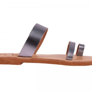 ΓΥΝΑΙΚΕΙΟ ΔΕΡΜΑΤΙΝΟ FLAT ΣΑΝΔΑΛΙ ΑΝΘΡΑΚΙ ΜΕΤΑΛΛΙΚΟ ΕΜΠΝΕΥΣΗΣ