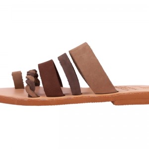 ΓΥΝΑΙΚΕΙΟ ΔΕΡΜΑΤΙΝΟ FLAT ΣΑΝΔΑΛΙ ΝΟΜΠΟΥΚ ΜΠΕΖ ΓΑΛΗΝΗ