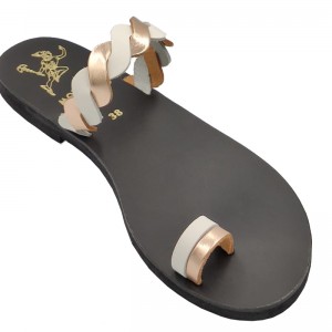 ΓΥΝΑΙΚΕΙΟ ΔΕΡΜΑΤΙΝΟ FLAT ΣΑΝΔΑΛΙ ΛΕΥΚΟ-ΜΠΡΟΝΖΕ ΑΦΡΟΔΙΤΗ