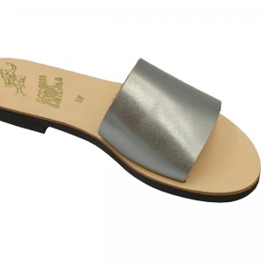 ΓΥΝΑΙΚΕΙΟ ΔΕΡΜΑΤΙΝΟ FLAT ΣΑΝΔΑΛΙ ΑΝΘΡΑΚΙ ΜΕΤΑΛΛΙΚΟ ΑΠΛΟΤΗΤΑ