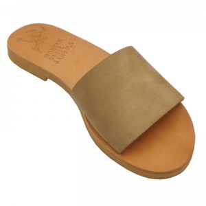 ΓΥΝΑΙΚΕΙΟ ΔΕΡΜΑΤΙΝΟ FLAT ΣΑΝΔΑΛΙ ΝΟΜΠΟΥΚ ΜΠΕΖ ΑΠΛΟΤΗΤΑ