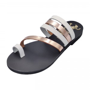 ΓΥΝΑΙΚΕΙΟ ΔΕΡΜΑΤΙΝΟ FLAT ΣΑΝΔΑΛΙ ΛΕΥΚΟ-ΜΠΡΟΝΖΕ ΑΡΙΑΔΝΗ