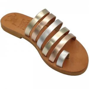 ΓΥΝΑΙΚΕΙΟ ΔΕΡΜΑΤΙΝΟ FLAT ΣΑΝΔΑΛΙ ΑΣΗΜΙ-ΧΡΥΣΟ-ΜΠΡΟΝΖΕ ΑΣΠΙΔΑ