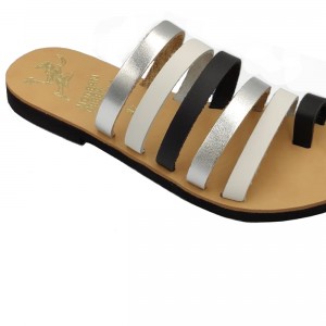 ΓΥΝΑΙΚΕΙΟ ΔΕΡΜΑΤΙΝΟ FLAT ΣΑΝΔΑΛΙ ΜΑΥΡΟ-ΑΣΗΜΙ-ΛΕΥΚΟ ΑΣΠΙΔΑ