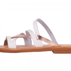 ΓΥΝΑΙΚΕΙΟ ΔΕΡΜΑΤΙΝΟ FLAT ΣΑΝΔΑΛΙ ΛΕΥΚΟ-ΜΠΡΟΝΖΕ ΑΣΤΕΡΟΠΗ