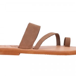 ΓΥΝΑΙΚΕΙΟ ΔΕΡΜΑΤΙΝΟ FLAT ΣΑΝΔΑΛΙ ΝΟΜΠΟΥΚ ΜΠΕΖ ΔΑΚΡΥΑ