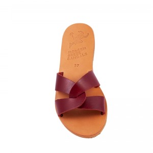 ΓΥΝΑΙΚΕΙΟ ΔΕΡΜΑΤΙΝΟ FLAT ΣΑΝΔΑΛΙ ΒΑΘΥ ΚΟΚΚΙΝΟ ΔΕΣΜΟΣ