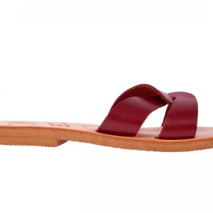 ΓΥΝΑΙΚΕΙΟ ΔΕΡΜΑΤΙΝΟ FLAT ΣΑΝΔΑΛΙ ΒΑΘΥ ΚΟΚΚΙΝΟ ΔΕΣΜΟΣ