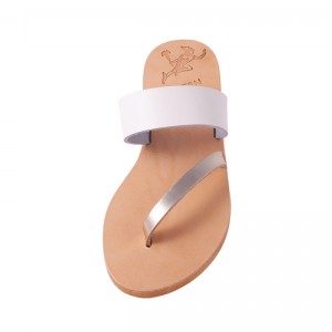 ΓΥΝΑΙΚΕΙΟ ΔΕΡΜΑΤΙΝΟ FLAT ΣΑΝΔΑΛΙ ΛΕΥΚΟ-ΧΡΥΣΟ AMAZON