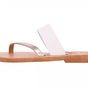 ΓΥΝΑΙΚΕΙΟ ΔΕΡΜΑΤΙΝΟ FLAT ΣΑΝΔΑΛΙ ΛΕΥΚΟ-ΧΡΥΣΟ AMAZON
