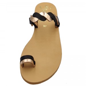 ΓΥΝΑΙΚΕΙΟ ΔΕΡΜΑΤΙΝΟ FLAT ΣΑΝΔΑΛΙ ΜΑΥΡΟ-ΜΠΡΟΝΖΕ ΑΦΡΟΔΙΤΗ