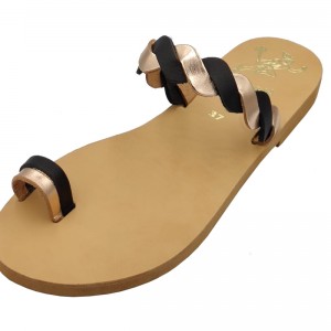 ΓΥΝΑΙΚΕΙΟ ΔΕΡΜΑΤΙΝΟ FLAT ΣΑΝΔΑΛΙ ΜΑΥΡΟ-ΜΠΡΟΝΖΕ ΑΦΡΟΔΙΤΗ