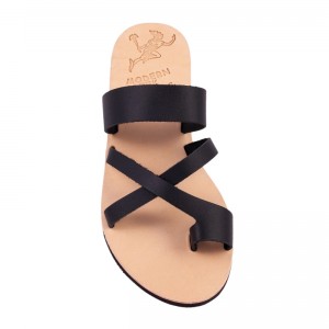 ΓΥΝΑΙΚΕΙΟ ΔΕΡΜΑΤΙΝΟ FLAT ΣΑΝΔΑΛΙ ΜΑΥΡΟ ΑΝΔΡΟΜΑΧΗ