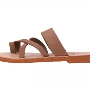 ΓΥΝΑΙΚΕΙΟ ΔΕΡΜΑΤΙΝΟ FLAT ΣΑΝΔΑΛΙ ΝΟΜΠΟΥΚ ΜΠΕΖ ΑΝΔΡΟΜΑΧΗ