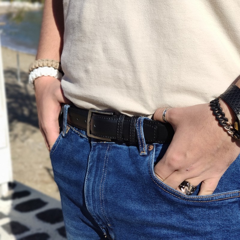BLACK LEATHER BELT MGS WITH BASIC GUNMETAL Buckles