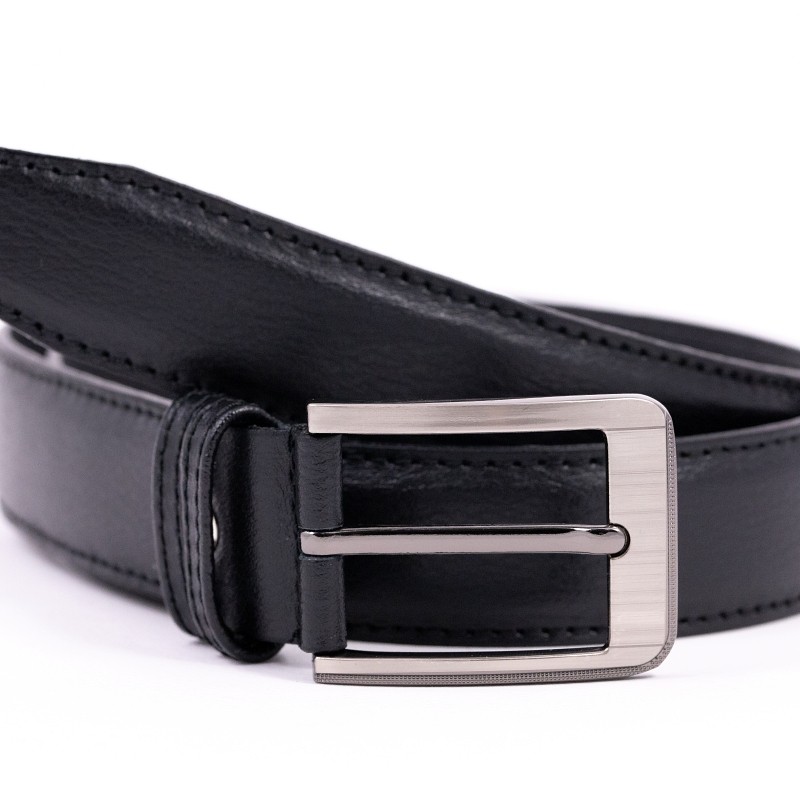 BLACK LEATHER BELT MGS WITH BASIC GUNMETAL Buckles